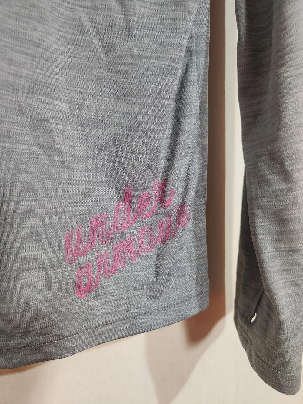 Under Armour Girls Loose Light Gray And Pink Quarter-Zip Pullover Athletic YXL
